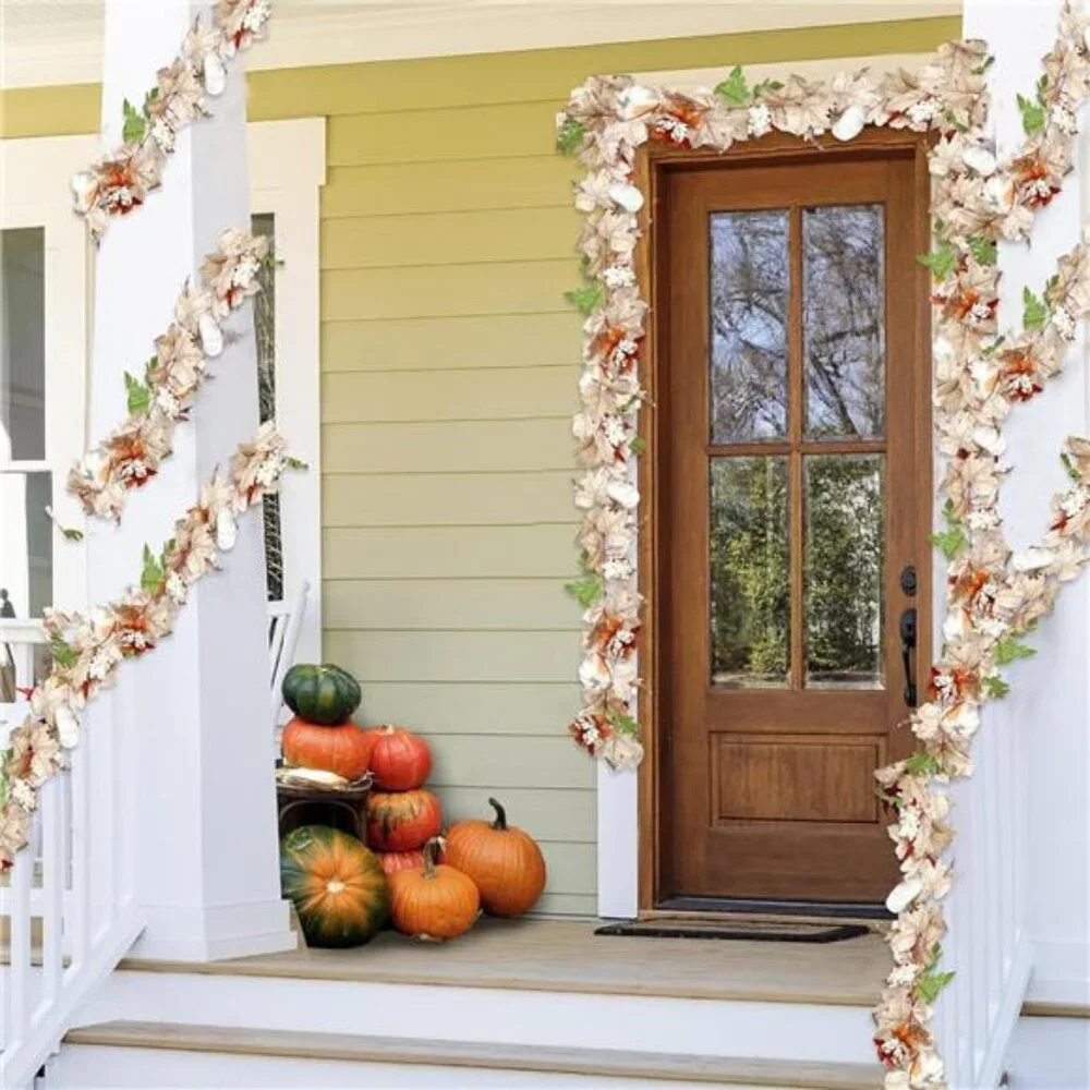 Fall Maple Leaf Garland with White Pumpkins Clusters of Berries